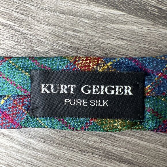 Kurt Geiger Vintage Silk Plaid Tie Made in the UK 59" - Picture 7 of 8